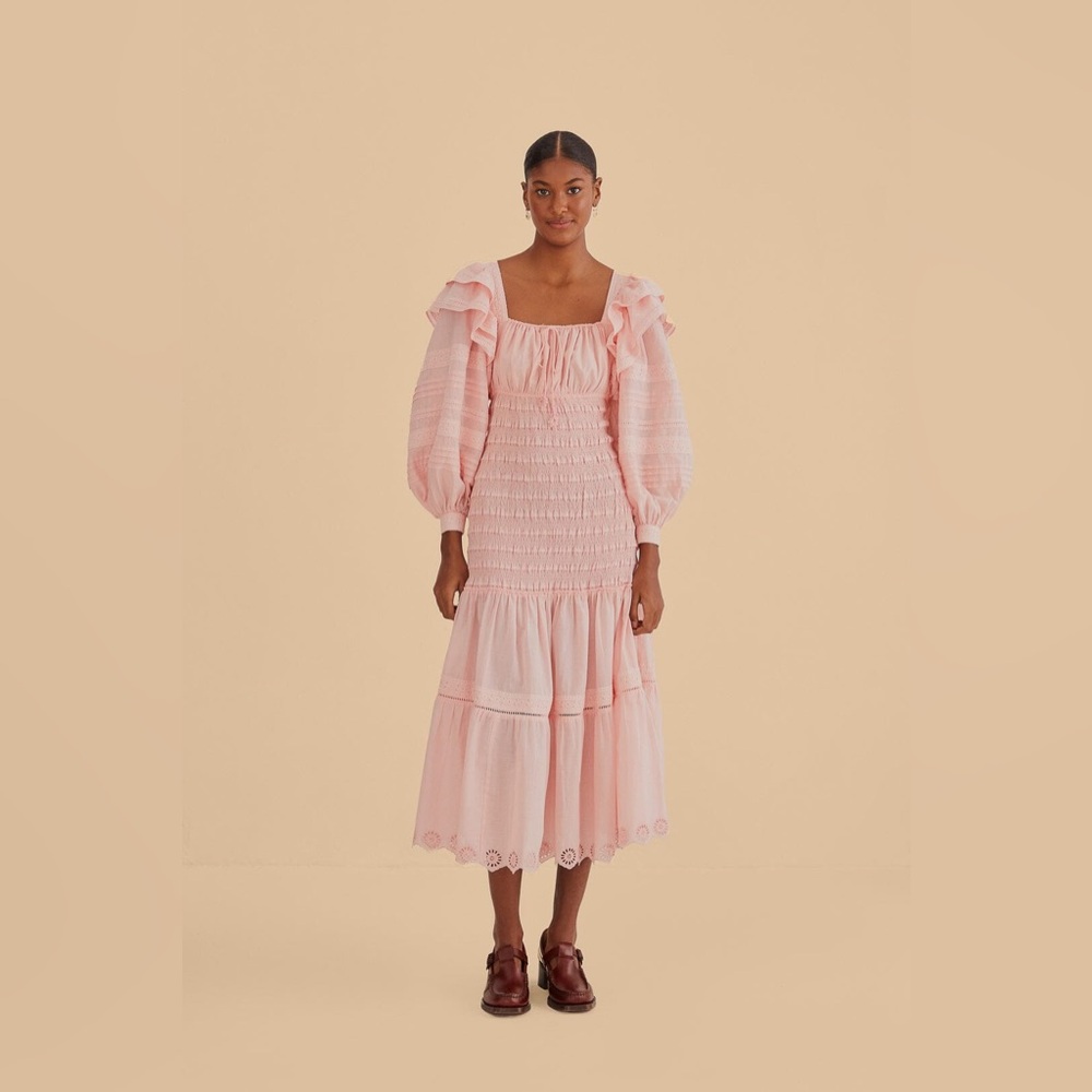 FARM RIO ruffled broderie anglaise cotton midi dress size small - Picture 7 of 14